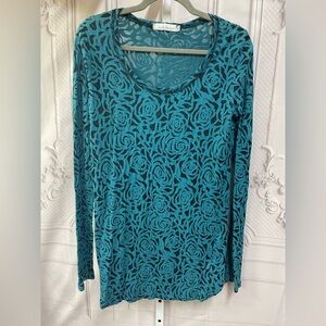 Cut Loose teal & black sheer burnout floral large top